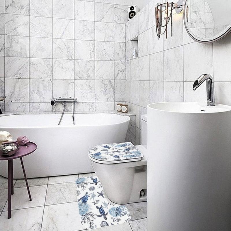 Ensemble de 2 tapis de douche nautique, Bleu / blanc étoile de mer