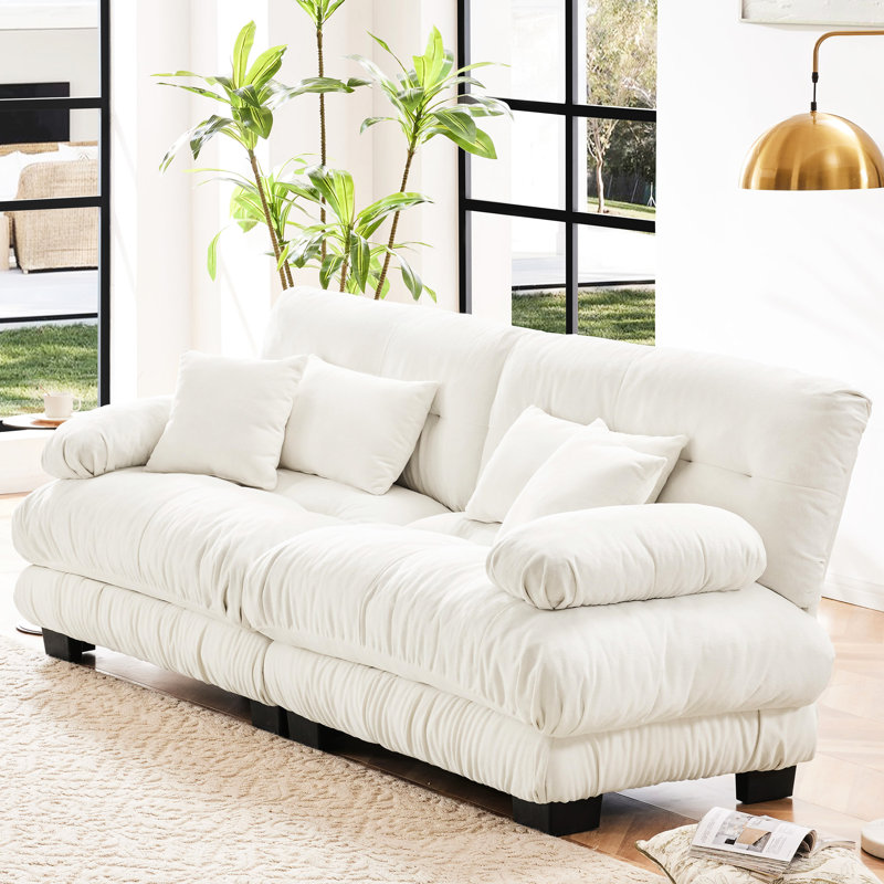 Chenille - siège de salon blanc - canapé 2 places avec coussins lombaires et confortables, H 35,4 po x l 133,8 po x P 36 po