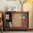 47.24"Brown Solid Wood Rectangular Woven Rattan Sliding Door Side Cabinet-948442329