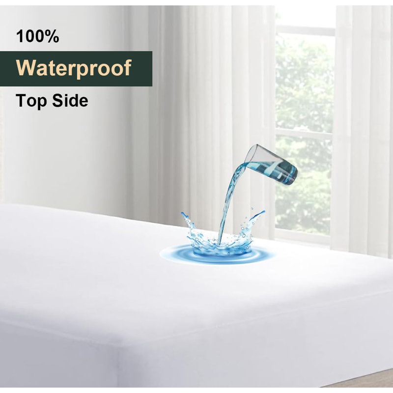 Mattress Encasement, 100% Waterproof 5-Sided Mattress Protector, King