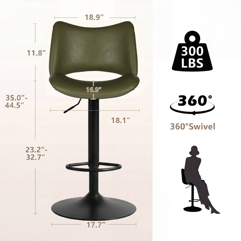 Tabouret de bar pivotant à hauteur réglable Guzzi, Vert