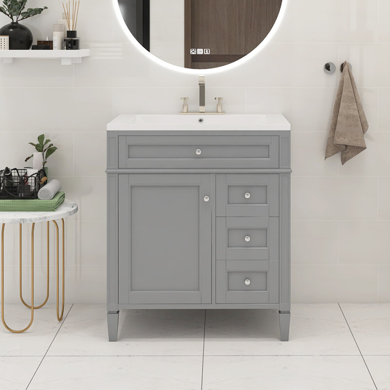 Shilee 30'' Single Bathroom Vanity with Ceramic Top, Gray