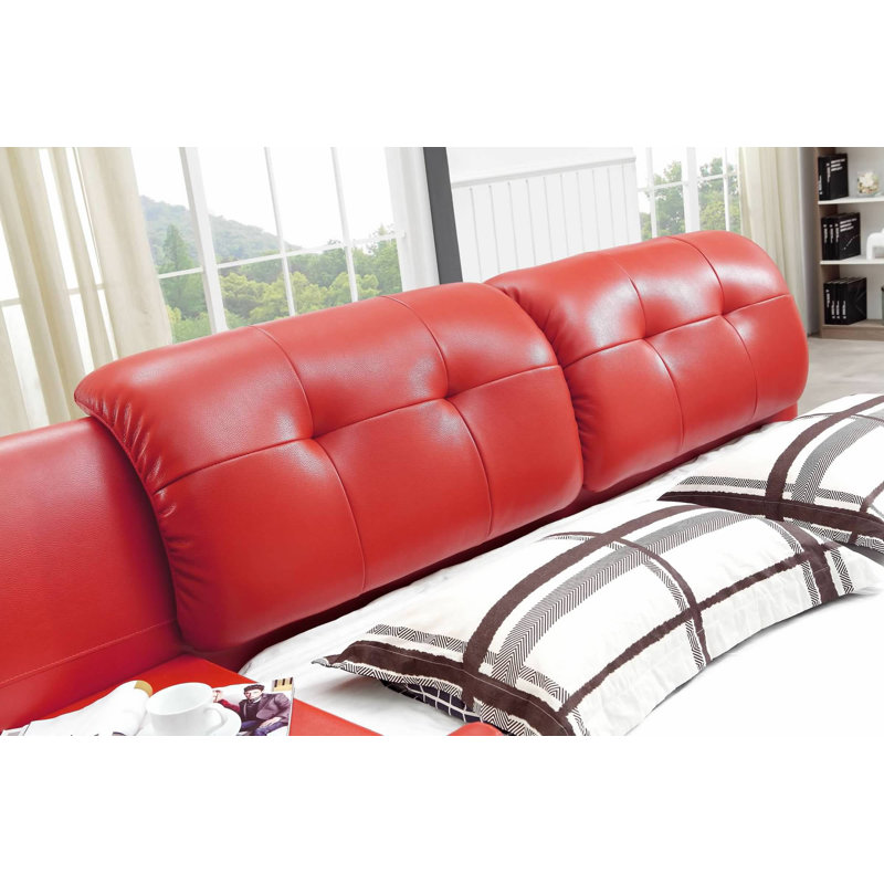 Acton Turville Vegan Leather Sleigh Bed, Queen, Red