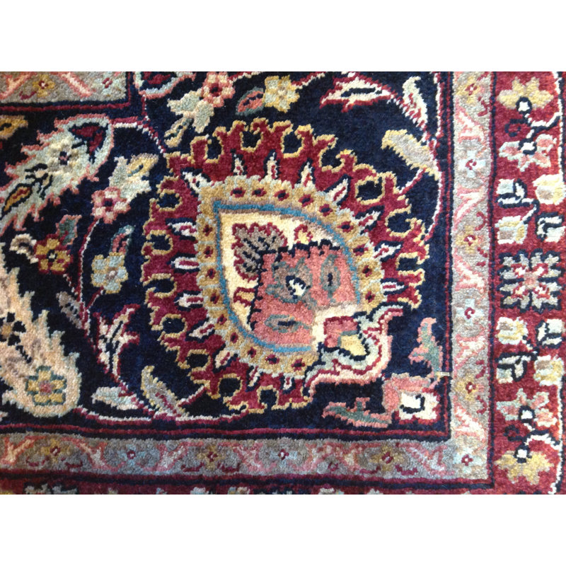 Tapis zone en laine rouge/bleu 9 pi x 12 pi en laine noué la à la main one-of-kind Kashan