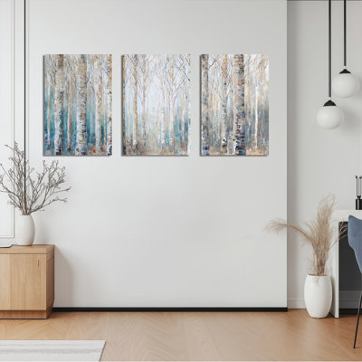 «Birch Tree Forest», reproduction d'art sur toile tendue sur toile, ensemble de 3 pièces pour salon, chambre à coucher, décoration intérieure