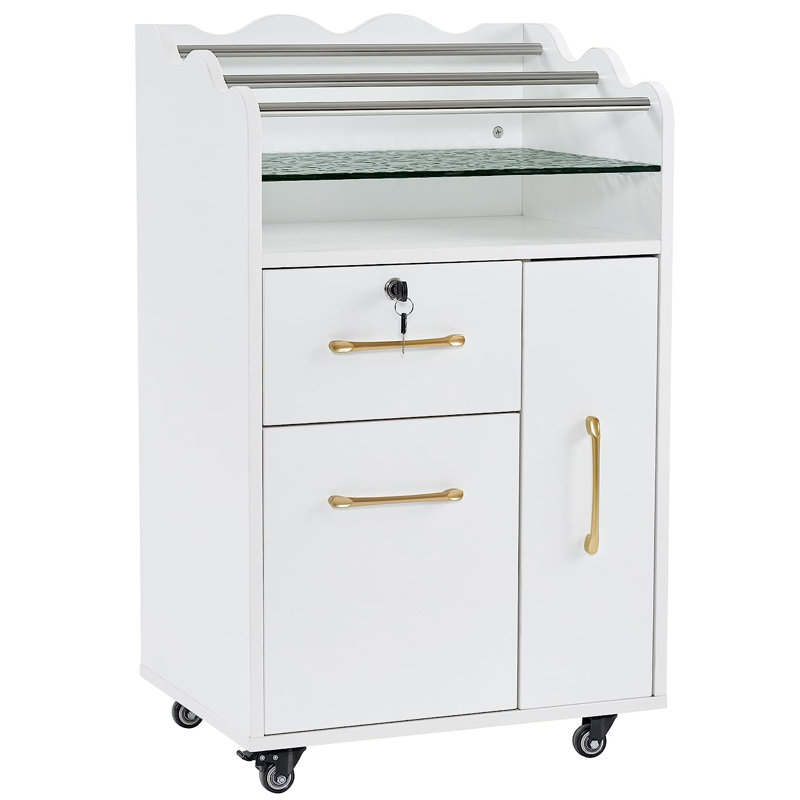 Salon Trolley Makeup Organizer with Drawer and Cabinet, White