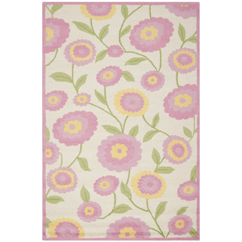 Tapis touffeté à la main rose / ivoire Claro, Rectangle 3 pi x 5 pi