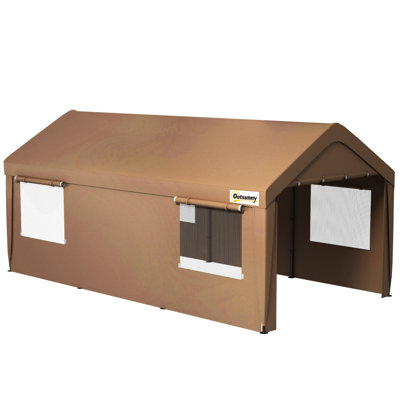 Carport 10' X 20' Portable Garage, Heavy Duty Car Port Canopy With 2 Roll-Up Doors & 4 Ventilated Windows For Car, Truck, Boat, Garden Tools