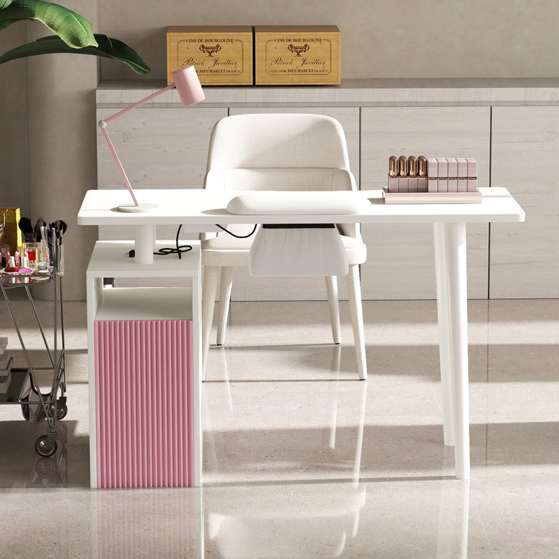 Table à manucure cannelée avec collection de poussière, station de clouage tendance avec armoire de rangement