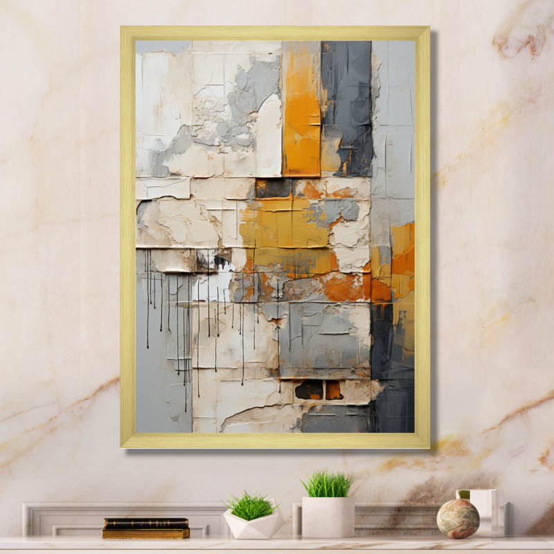 Abstract Assemblage I - Collages abstraits, reproductions encadrées, Encadrement doré, H 32 po x l 16 po x P 1 po