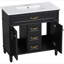 Ensemble de meuble-lavabo 36 po avec lavabo, meuble autoportant noir avec cuve en céramique, cadre en bois aggloméré et en bois massif, tiroir supérieur rabattable, portes à fermeture en douceur, 2 tiroirs de rangement, poignées dorées-790022078