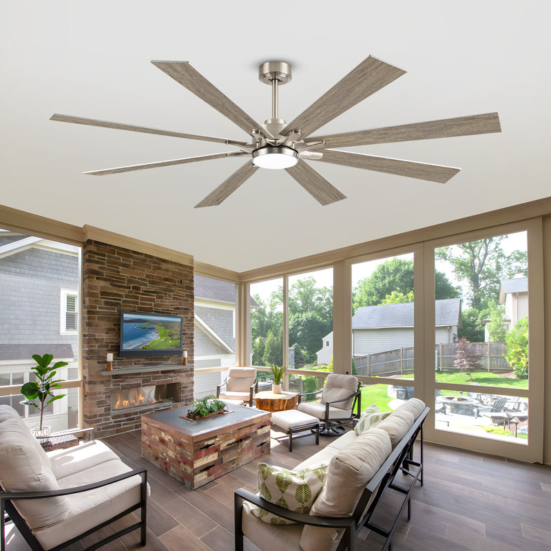 Ventilateur de plafond avec lumière, 8 pales en bois massif à double finition, moteur à courant continu réversible silencieux, Cfm élevé, télécommande, pour les salons et couvert