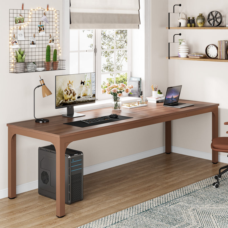 Bureau d'ordinateur extra long double 78,74 po Pallas pour poste de travail, Noyer / Bronze