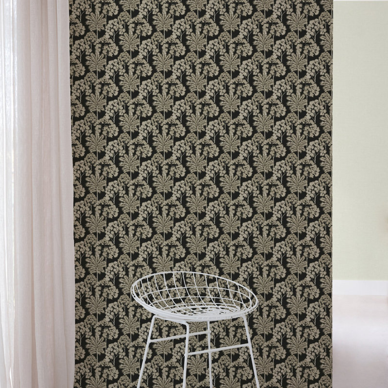 Arcadia Collection Floral Palm Leaves Wallpaper Roll, Black