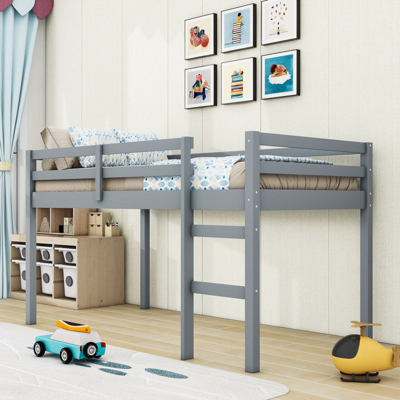 Twin Loft Bed With Ladder, Gray