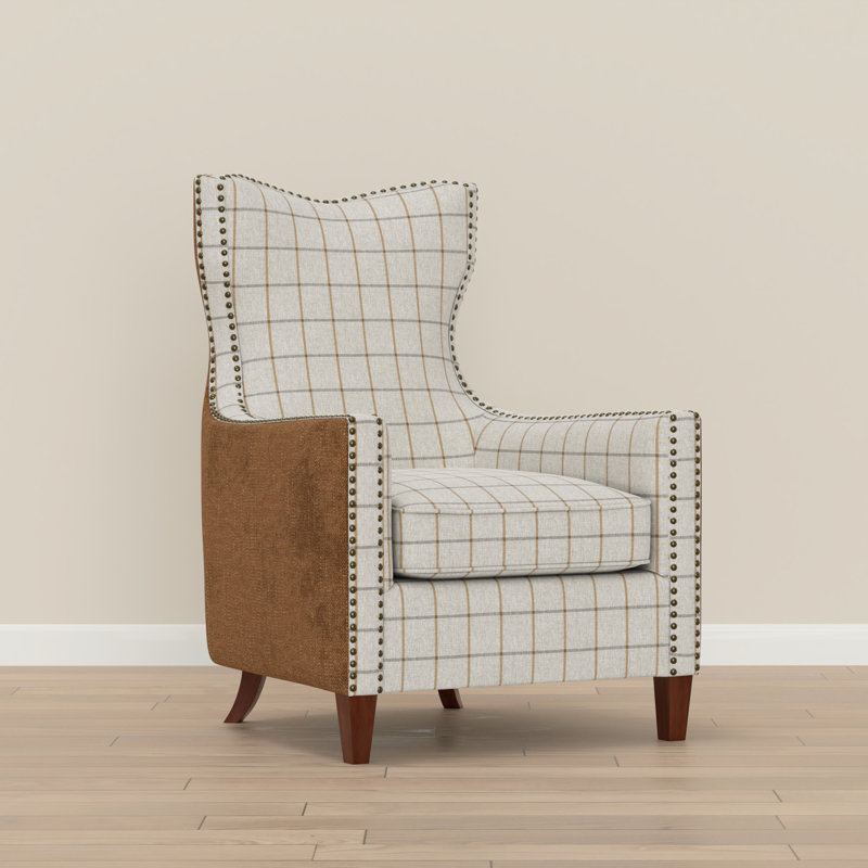 Chaise d'appoint crème et brune avec garniture cloutée