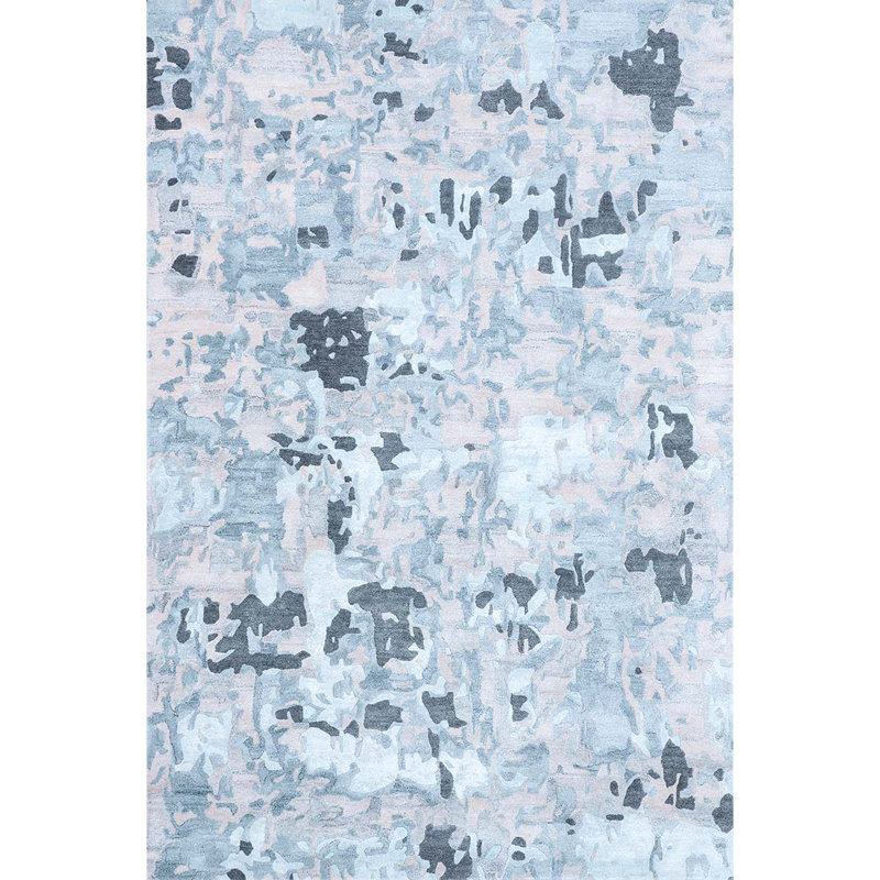 Tapis abstrait noué à la main en turquoise / ivoire, Rectangle 9 pi x 12 pi
