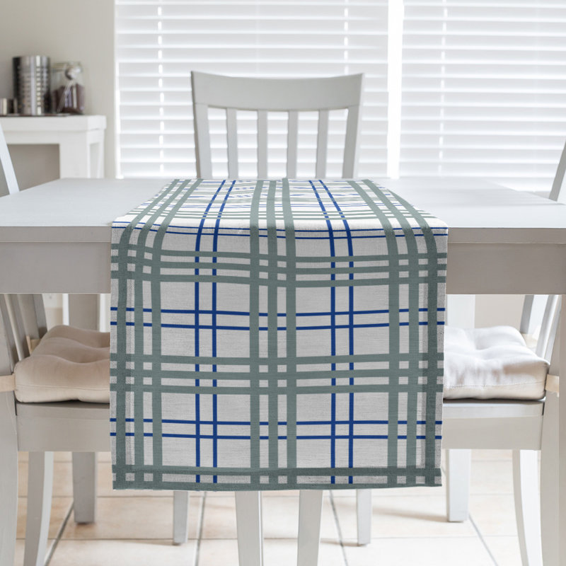 Paid Polyester Table Runner, 72" L x 16" W, White/Royal Blue/Silver Green