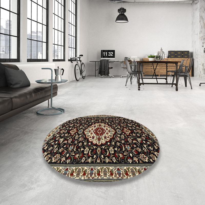 Tapis noir/beige traditionnel, Rond 5 pi