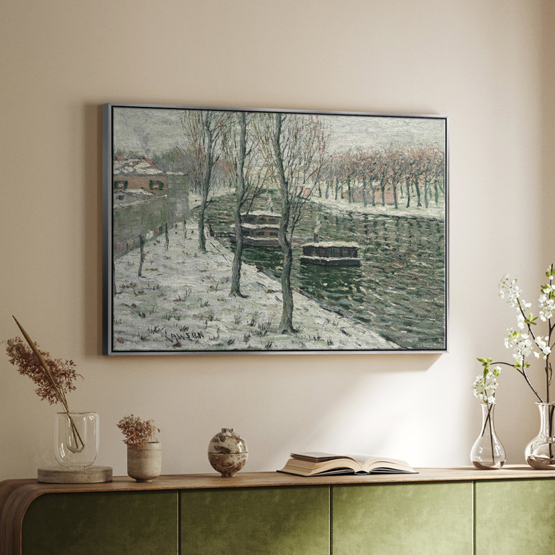 Paysage rétro -CLXVI, Toile argentée avec cadre flottant, H 17 po x l 25 po x P 2 po