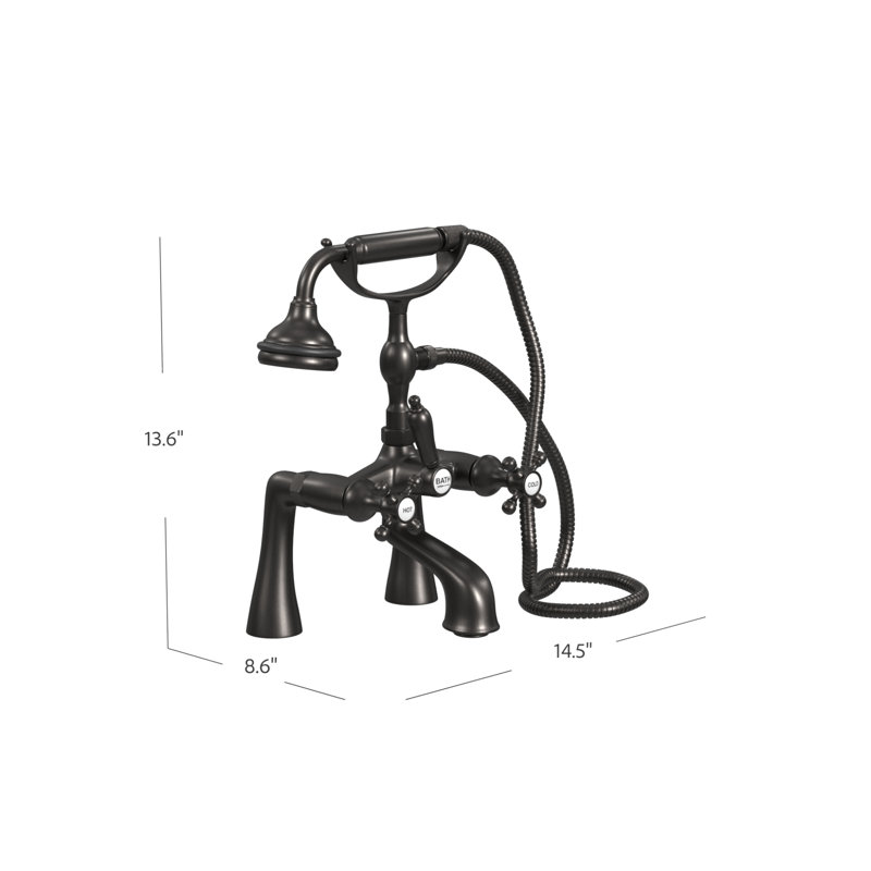 Garniture de robinet de baignoire à fixation sur plateau à poignées doubles avec inverseur et douche à main à pattes