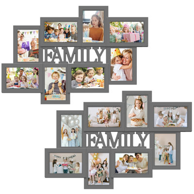 2 Pack 8 Opening Gray Family Collage Photo Frame Set, Multi Picture Wall Gallery Frame with FAMILY Letter Decor for Home Wall Decor