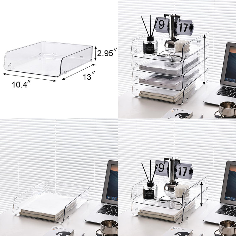 4-pack Clear Stackable Paper Trays