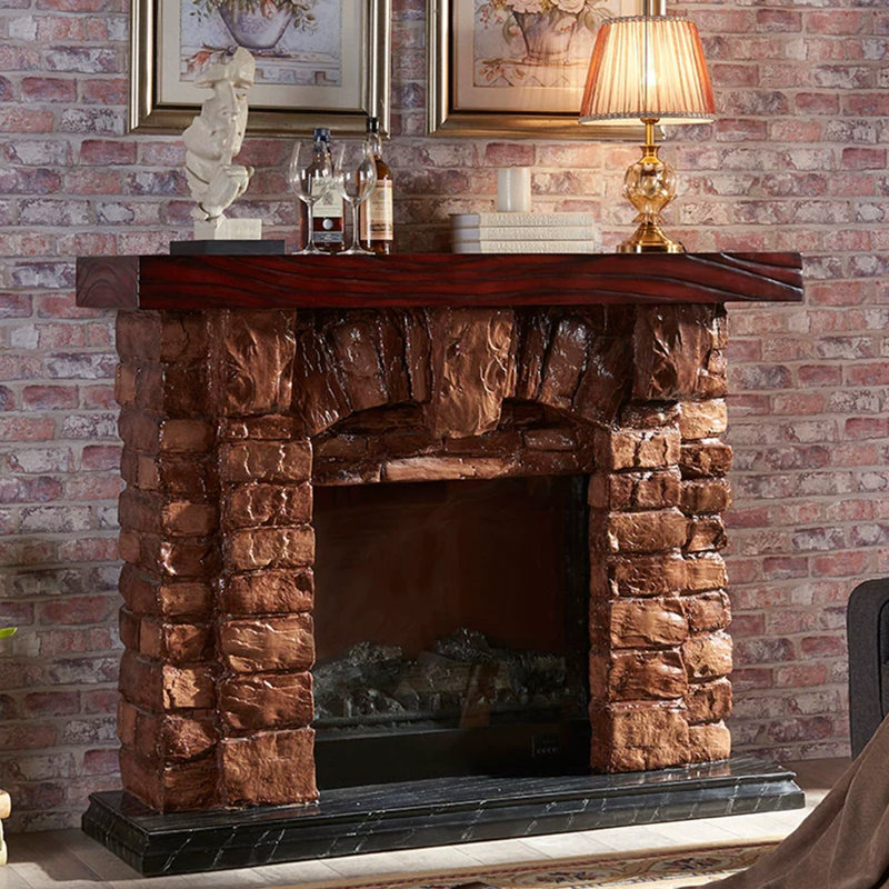 Brown Solid + Manufactured Wood Electric Fireplace
