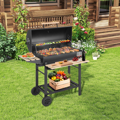 Portable Charcoal BBQ Grill with Built-In Storage & Warming Rack, Easy-Clean Design for Backyard Gatherings & Camping