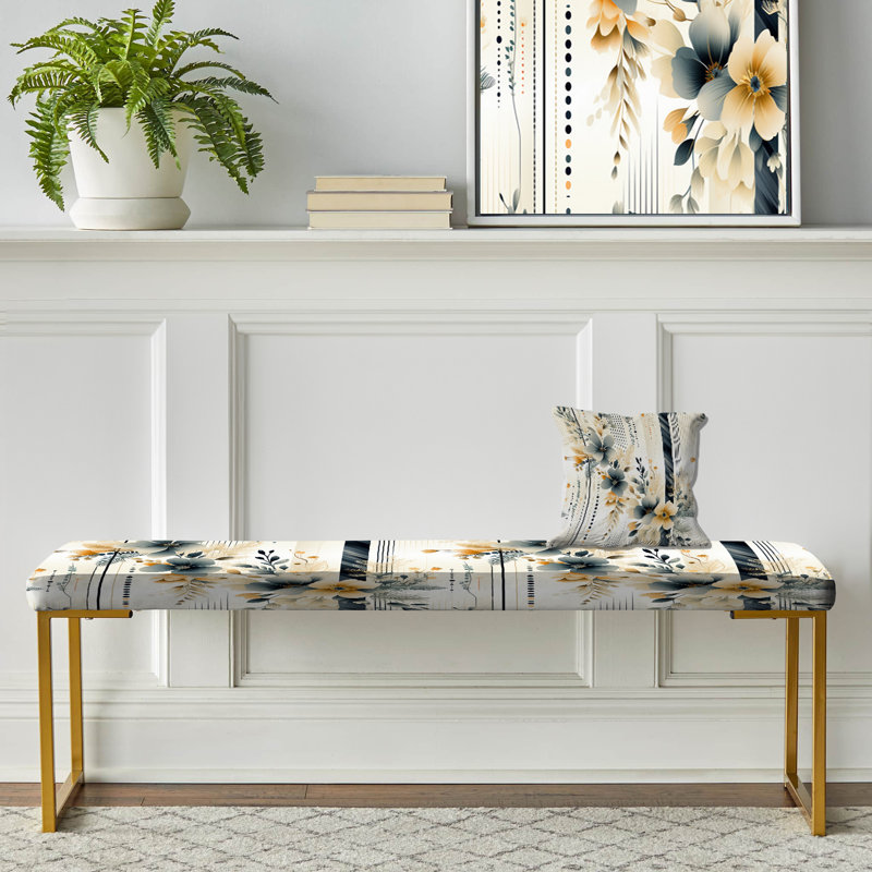 Neutre gris Accents de fleurs I - banc rembourré Botanical Gold