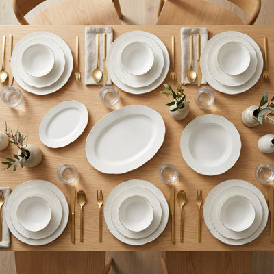 Gilded Ripple White and Gold 100% Porcelain Dinnerware Set (26-Piece Service for 6)