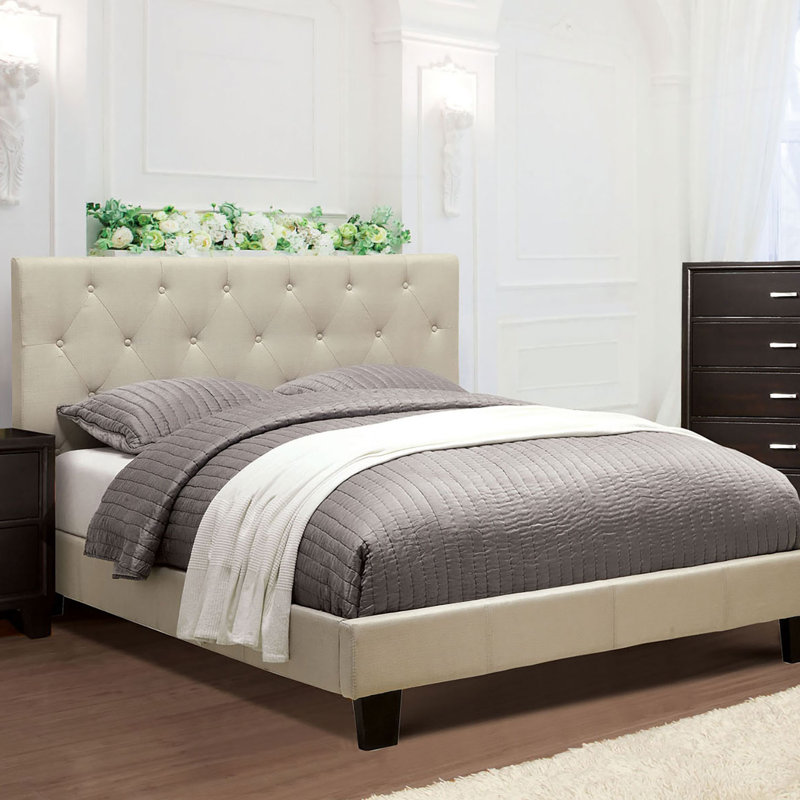 Lit plateforme tapissier Glenboro, Double, Ivoire