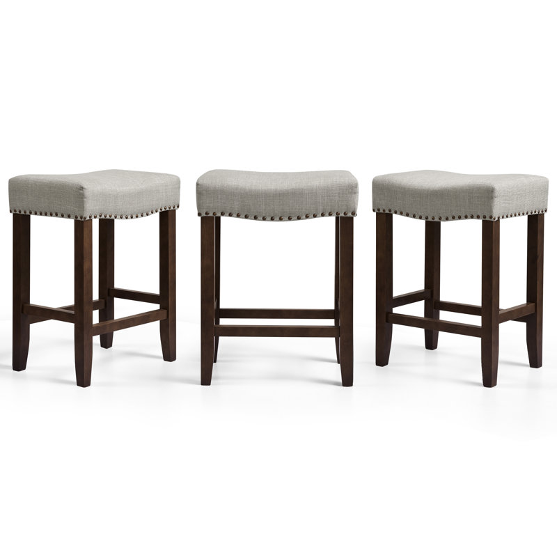 Solid Wood Bar Stools for Kitchen Island, Rustic Modern Backless Stool with Wooden Seat - 25" 30" Height Options, Gray