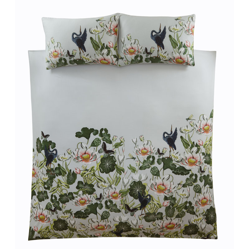 WATERLILY DOVE SUPER KING DUVET SET, Double Duvet Cover + 2 Standard Pillowcases