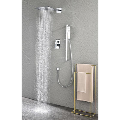 Système de douche en laiton - Tête, douche à main, barre coulissante, bras, tuyau, ensemble d'installation de garniture de soupape et poignées à levier