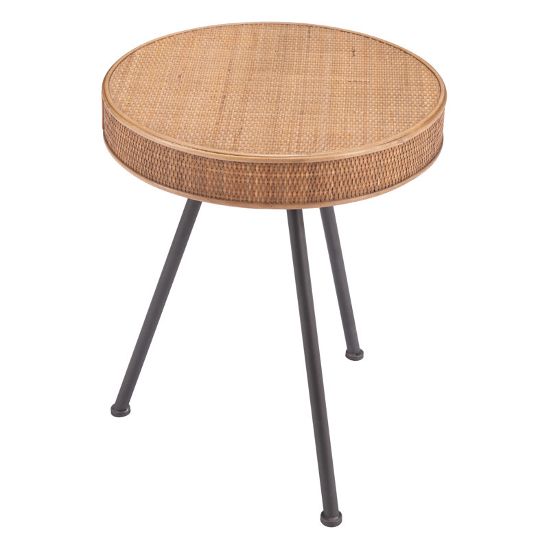 Natural Wood and Metal Round Accent Table