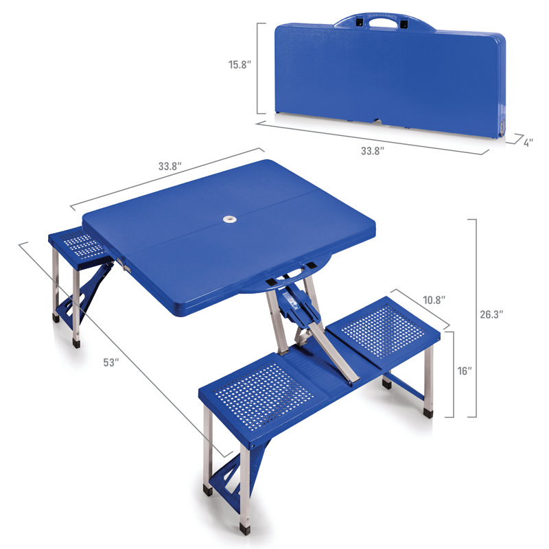 Table de pique-nique pliante avec trou pour parasol Play Town Talarisha, Bleu