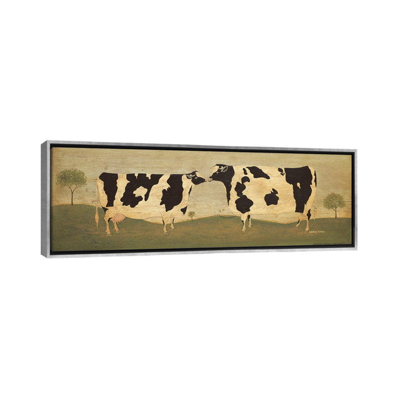 «Kissing Cows» - reproduction d'art murale, H 24 po x l 72 po, Reproduction encadrée sans passe-partout, Argent argent