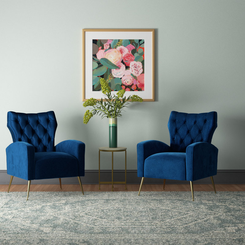 Tonas Upholstered Wingback Chair, Navy Velvet