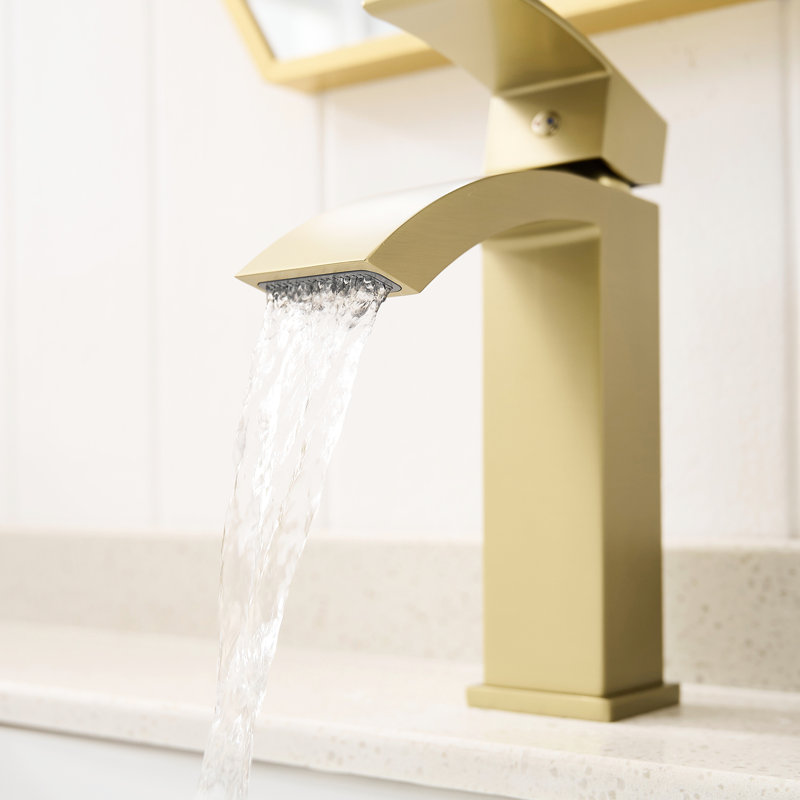 Geometric Shaped Brushed Gold Faucet - Handle, Bathroom Use Ceramic Filler, Basin Tap