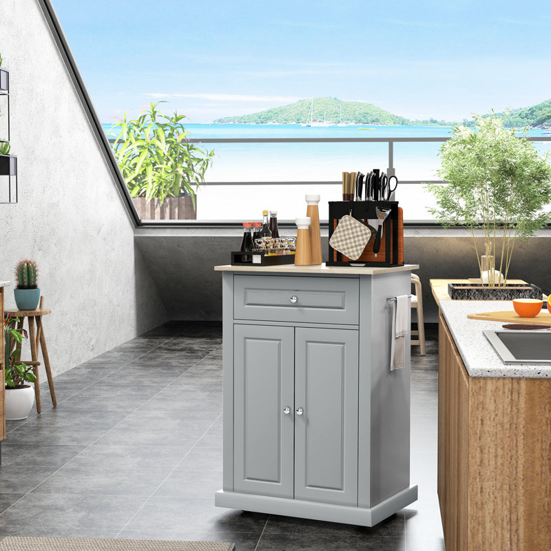 Portable Kitchen Island , Grey With Drawer, Adjustable Shelf, 2 Towel - Magnificently Made Cart By Terrific