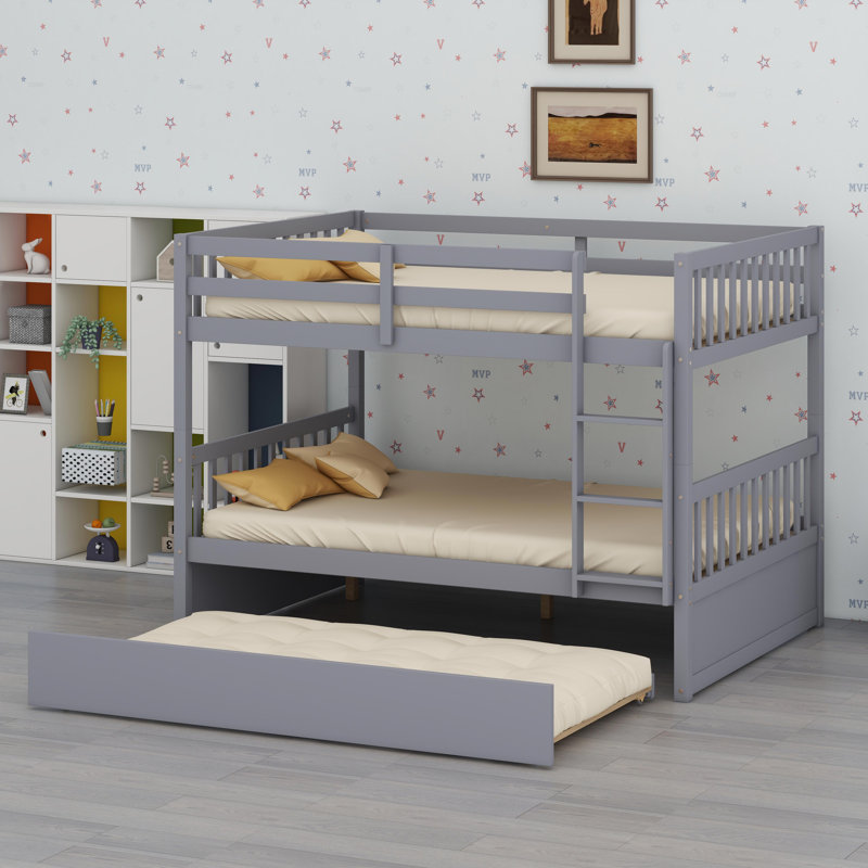 Multi-Use Bunk Bed System With Trundle Bed, Guardrails, And Easy Conversion Design, Gray