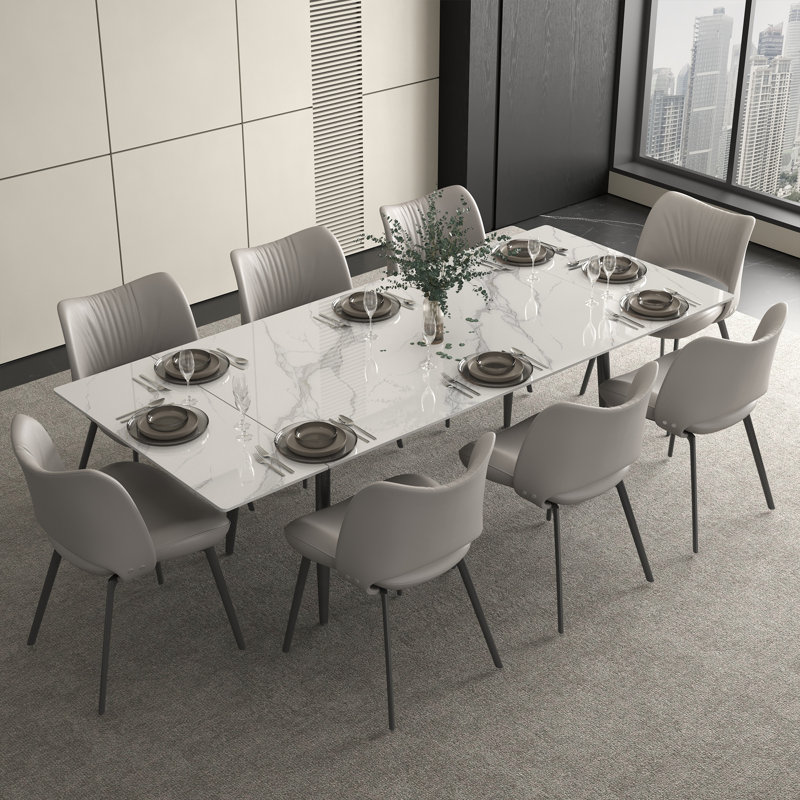 Large Gloss White Dining Table with Marble Effect, Extends from 160cm to 240cm for Entertaining（Without chairs） Fast Dispatch From UK Warehouse – Dispatched Within 2 Days