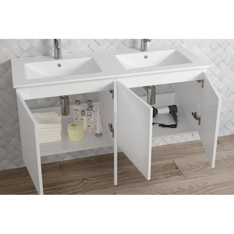 Jasso 48'' Double Bathroom Vanity with Ceramic Top, White