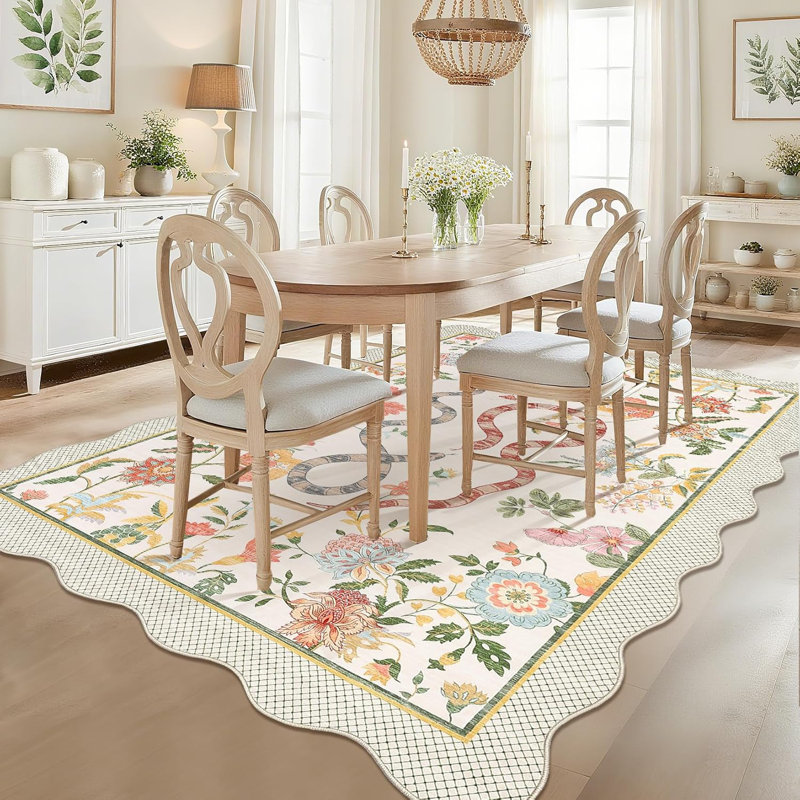 2x6 Kitchen Runner Rug – Soft Non-Shedding Low Pile Farmhouse Floral Carpet with Non-Slip Backing, Stain-Resistant Snake Print Bath Mat