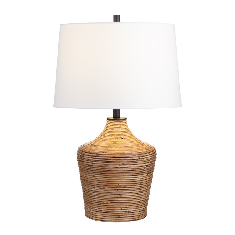28" Rattan Table Lamp With White Shade