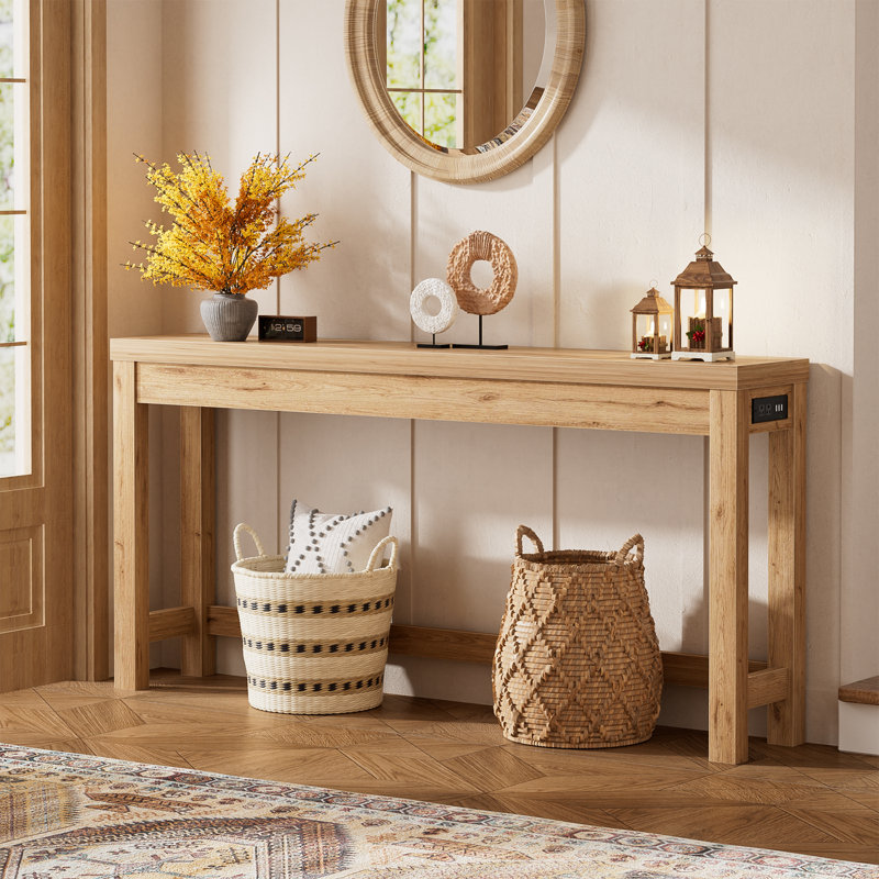 Console 63 pouces avec 3 prises, Naturel, Naturel