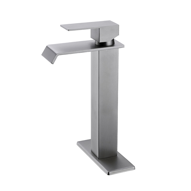 Robinet de lavabo pour salle de bain à poignée simple Waterfall Spout, Nickel brossé
