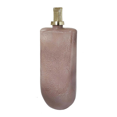Decorative Bottle With Gold Lid, 19 Inch Muted Pink Textured Glass Body