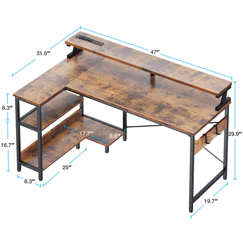 Gaming Desk With Led Strip, Computer Desk With Cpu Stand And Monitor Shelf,l-shaped Writing Desk With Versatile Iron Hooks And Ample Storage Space, Home Office Desk With Built-in Power Outlets